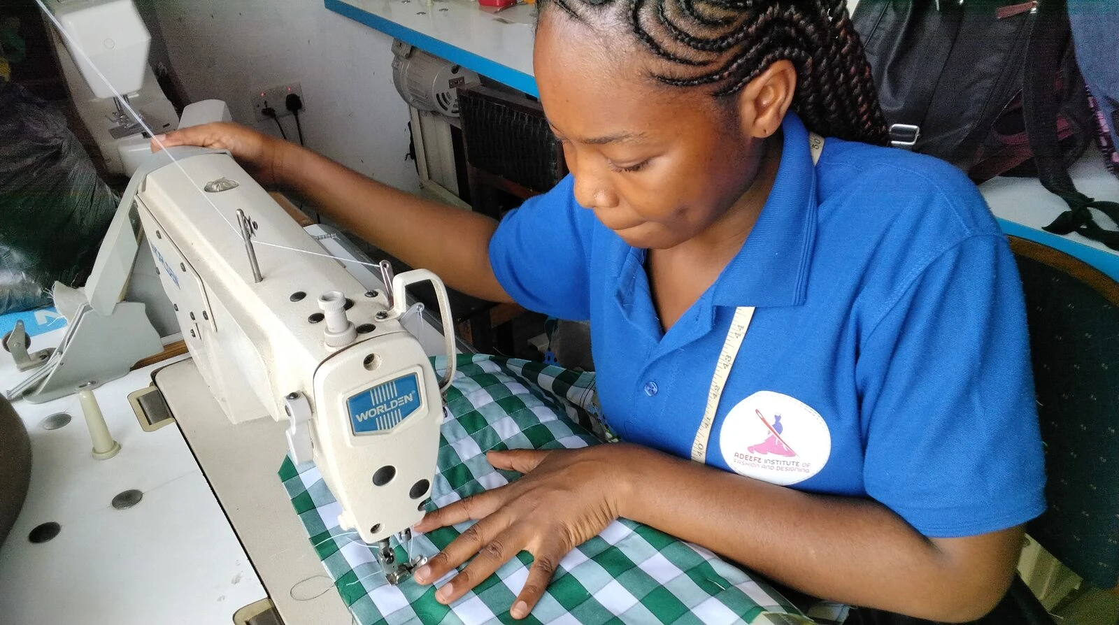 Close-up of student garment work in the studio