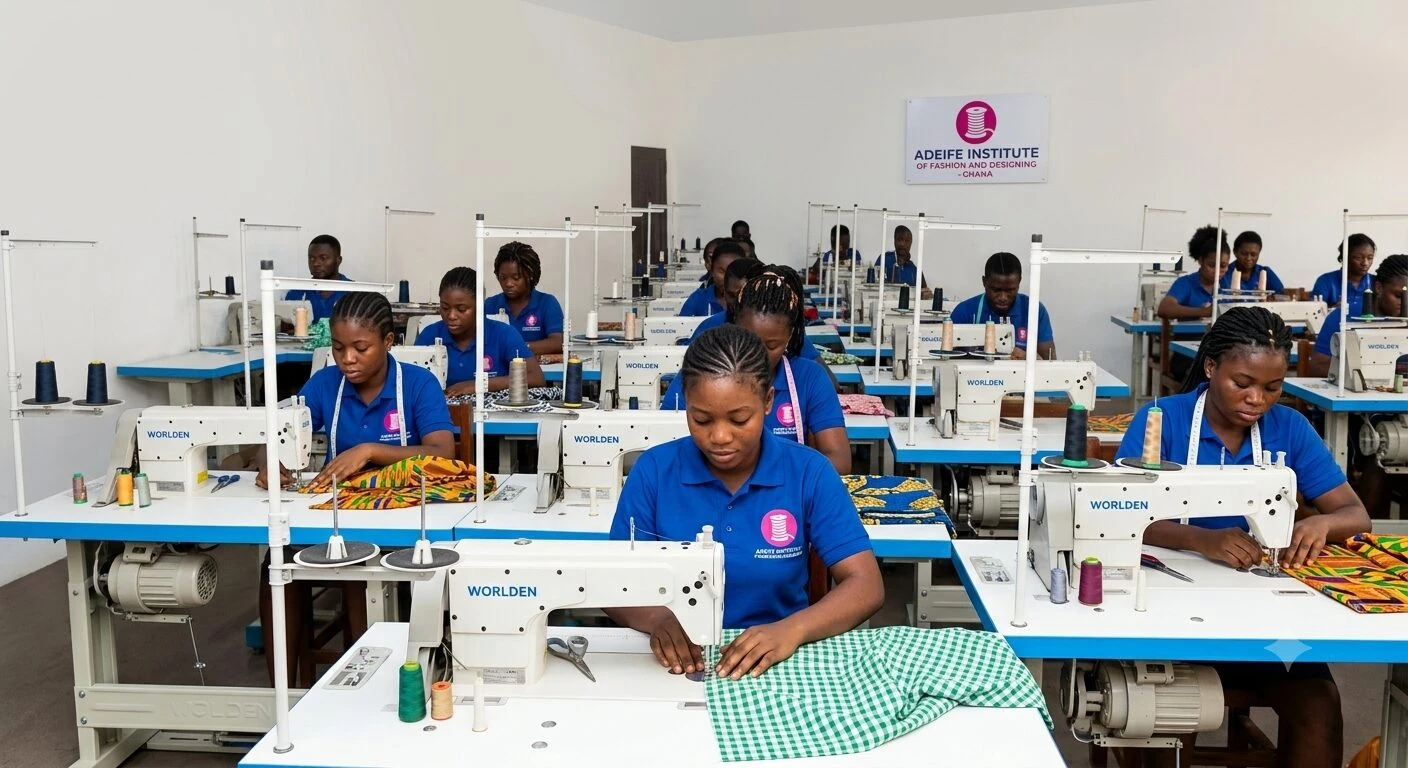 Students at work in the sewing workshop